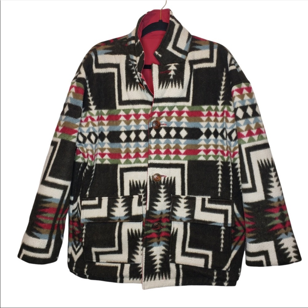 VIntage Mulberry Street Reversible Fleece Lined Aztec Southwest Boho Barn Jacket